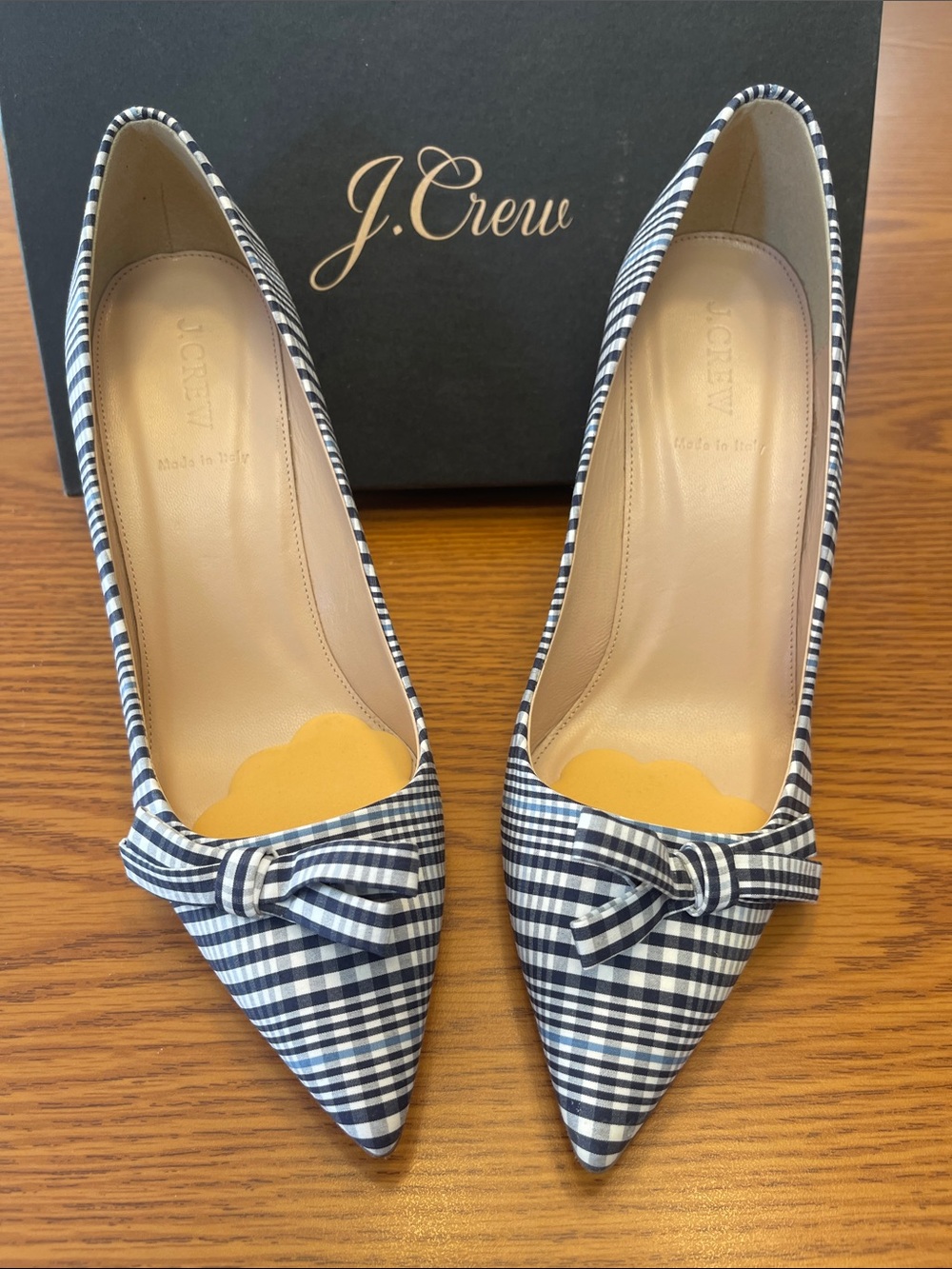 NEW- J.Crew Elsie plaid bow heels Made in Italy Size10.5 Blue/Black  . #19
